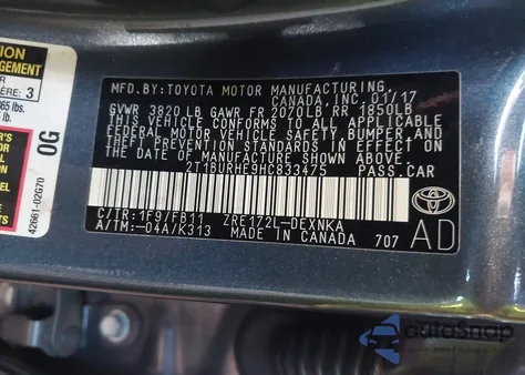 2017 Toyota Corolla Le из США, поврежденный, VIN 2T1BURHE9HC833475